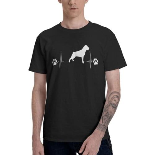 Mens Rottweiler Heartbeat T-Shirt Streetwear Metzgerhund Dog Lover Tshirt Short Sleeve Unique T Shirt Homme Cotton Tee Clothing