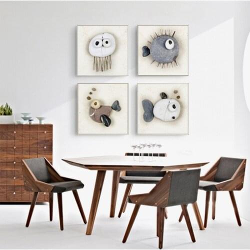 Abstract Stone Fish Wall Art Canvas Painting Nordic Posters and prints Modern Minimalist Wall Picture for Living Room Home Decor