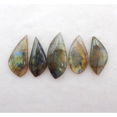 5PCS Natural Labradorite Cabochons，37x16x8mm，32x15x5mm，21.8g