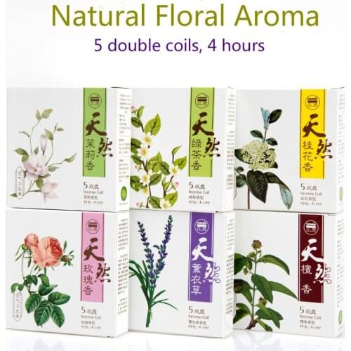 Natural floral aroma,fresh incense sticks.6 scents+10 coils+4 hrs.Jasmine,green tea,osmanthus,rose,lavender,sandalwood.Relaxing