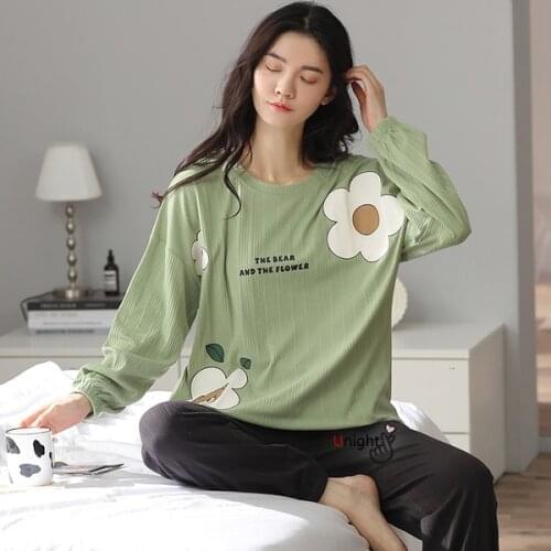 2021 New M-5XL Oversize Cotton Womens Sleepwear Set Home Suit Female Pijama Large Size Kawaii Adults Pajamas Trouser Suits