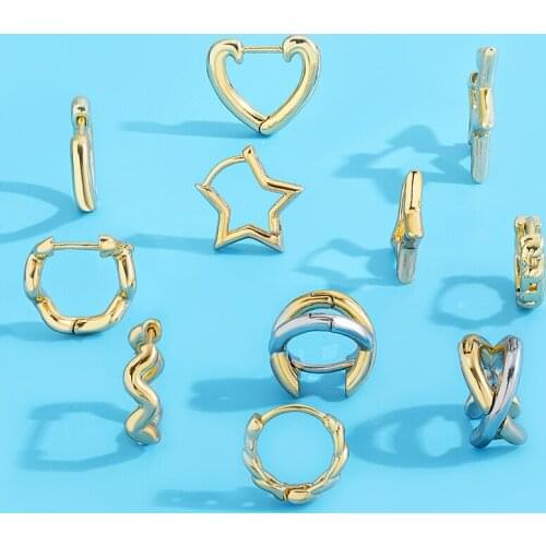 New Trendy Geometric Heart Star Small Earring Hoops Femme Vintage Gold Silver Color Cross Circle Cartilage Earring Jewelry Gifts