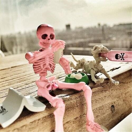 NEW Movable Mr. Bones Skeleton Human Model Skull Full Body Mini Figure Toy Halloween 19QF