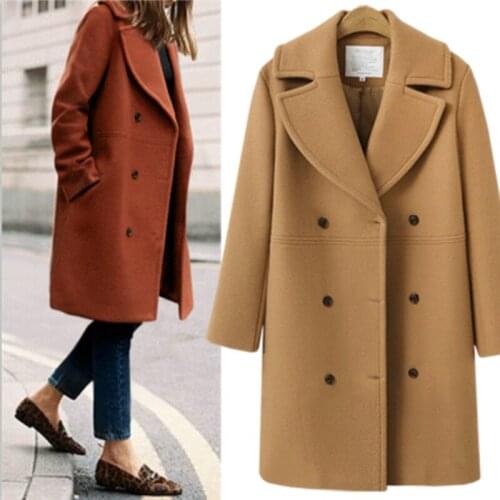 Brieuce autumn winter Fashion women coats Casual Jackets Long Sleeve Blazer Outwear Female Elegant Wool double breasted Coat