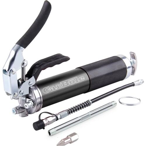 Black Red Blue Heavy Duty 6000PSI Grease Gun Pistol Grip 400cc 14oz Lubrication W/12" Flex Hose and a 5-1/2" Metal Extension