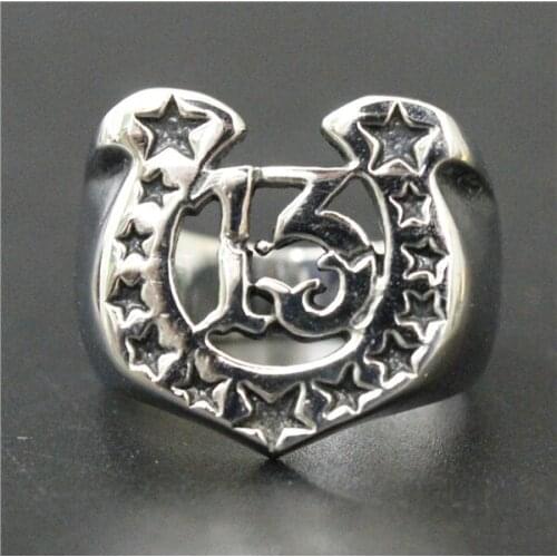 Drop Ship Size 7-14 Rock&Roll America Style Stars Shield Lucky 13 Ring 316L Stainless Steel Man Women Motor Biker Lucky 13 Ring