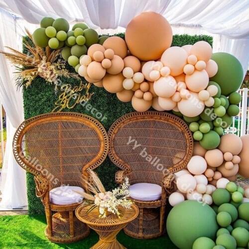 Retro Olive Green Skin Apricot Balloon Arch Kit Wedding Birthday Party Decor Adult Balloon Garland Fathers Day Background Decor
