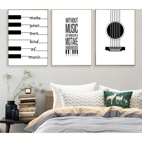 Nordic Abstract Black and White Piano Keyboard Sheet Music Text Canvas Painting Wall Picture Poster Room Decoration