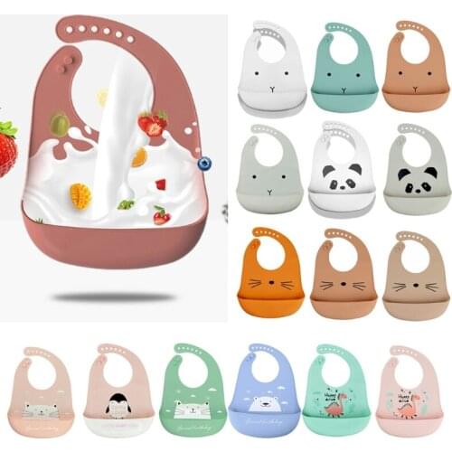 Waterproof Baby Bib Feeding Saliva Towel Newborn Cartoon Apron Adjustable Saliva Towel with Removable Food Catcher Roll up Pock