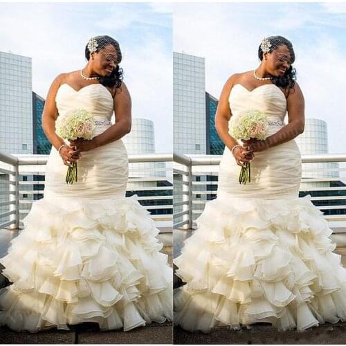 African Plus Size Wedding Dresses Mermaid 2021 vestido de noiva Sweetheart Ruffle Organza Bridal Gowns For Black Girls Women
