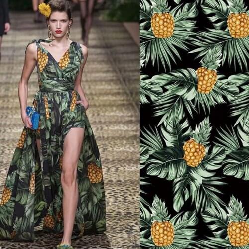 2020 new printed fashion fabric spring and summer tropical fruit pineapple leaf pattern digital printing fabric