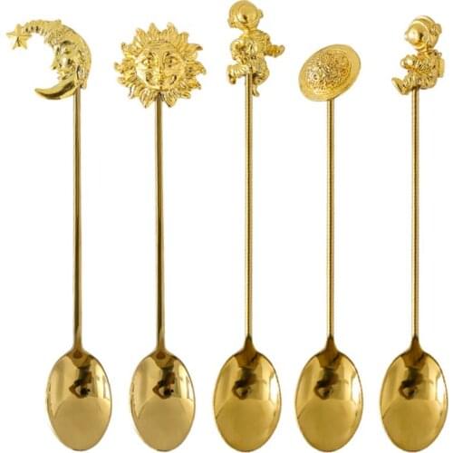 Creative Gold Plated Stainless Steel Espresso Spoons Forks Stirring Rods For Coffee Sugar Dessert Cake Ice Cream Soup Newest