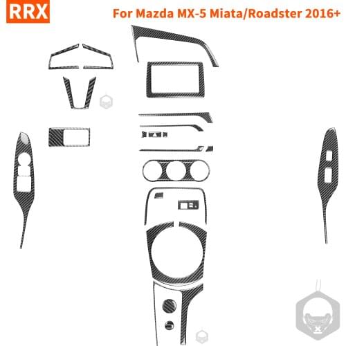 Carbon Fiber Interior Cover Stickers For Mazda MX-5 Miata Roadster 2016+ MX5 ND Steering AC Button Gear Box Auto Car Accessories