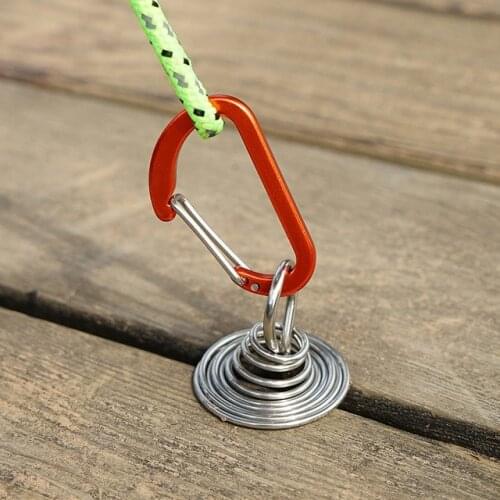 5Pcs Outdoor Deck Pegs Camping Spiral Shaped Spring Tent Board Peg with Carabiner Hook Camp Equipment Outdoor Tent Accessories
