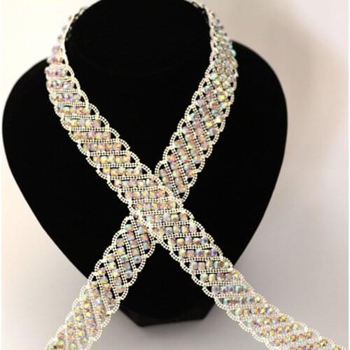 Good quality Wide Crystal AB Rhinestone Cup Chain Sew On Rhinestone Trim DIY Wedding Dress Rhinestone Belt Performance clothing