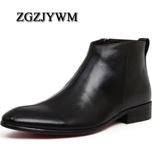 ZGZJYWM New Autumn and Winter Fashion Casual Pointed Toe Zipper Martin Male High Mens Boots Soft Leather Dress Boots For Men