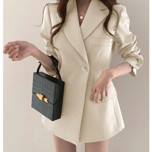 Womens Blazer 2021 Fashion Long Sleeve Single Button Jacket Ladies Four-color Cardigan Loose Korean Spring Autumn Office Coat
