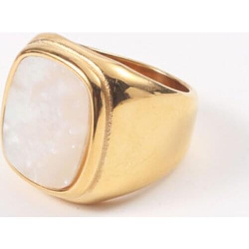 Square shell signet ring for women stainless steel vintage luxury gold ring fashion 2020