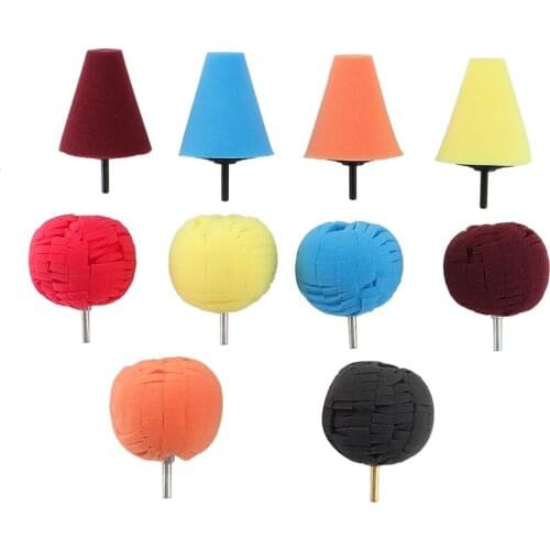 10Pcs Cone Sponge Pads Set with Ball Hub Polishing Wheel Buffing Car Beauty Waxing Car Polishing Buffer Waxing Tool Kit