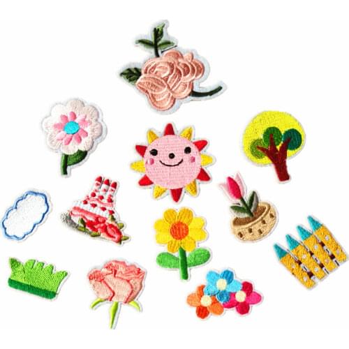 100pcs/lot Small Embroidery Patches Kids Clothing Decoration Accessories Flower Tree Fence Plant Diy Iron Heat Transfer Applique