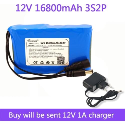 12V 18650 Battery pack 16800mAh 18650 Rechargeable batteries 12.6V PCB Lithium Battery pack Protection Board +12.6V 1A Charger