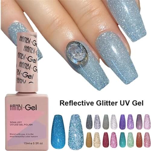 15Ml Reflective Glitter UV Gel Nail Polish Glitter Sequins Soak Off UV Gel Varnish Colorful Nail Polish Nail Art Polish