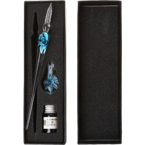 2021 New Vintage Handmade Art Elegant Crystal Floral Glass Dip Pen Sign Ink Pens Gift