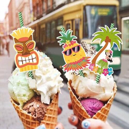 36PCS Tropical Hawaii Birthday Party Straws Cartoon Pineapple Paper Straws Kids Birthday Decoration Party Decor Supplies ST032