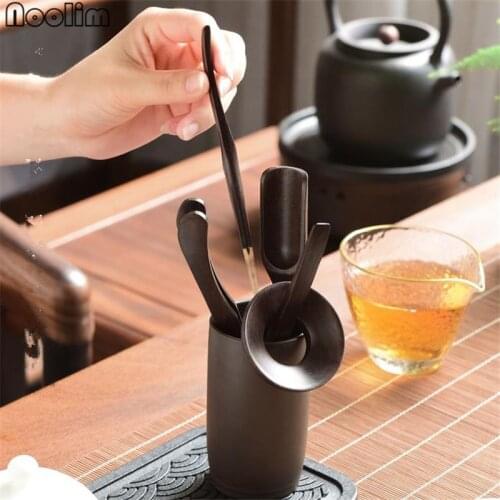 6Pcs/Set Purple Clay Storage Holder Ebony Bamboo Tea Tools Tea Ceremony Accessories Simple Household Teahouse Utensils