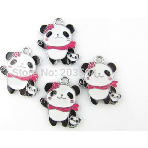AE88 20pcs Mixed Enamel Alloy Panda Charms Pendants DIY Jewelry Findings Floating Charm 28x22mm