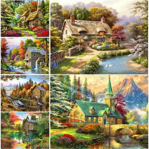 DIY 5D Diamond Painting Full Square Landscape Cross Stitch Kit Embroidery Diamond Mosaic House Picture of Rhinestones Decor Gift
