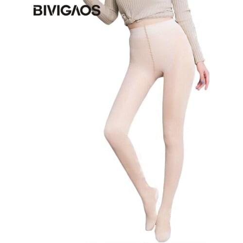 BIVIGAOS Fall Winter Womens New Bare Leg Leggings False Transparent Classic Velvet Double-layered Sexy Skinny Legs Warm Leggings
