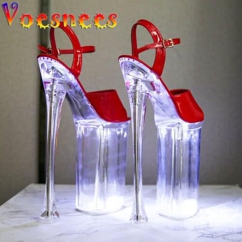 Super High Heel Shoes With Transparent Platforms LED Light 26CM Buckle Strap Ladies Sandal Night Club Party Walking Show Shoes