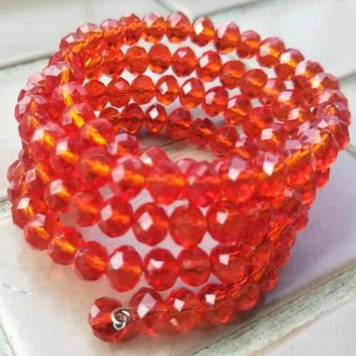 Free Shipping Fashion Jewelry Red Faceted Crystal 4 Circle Beads Stretch Bracelet 7" FG1871