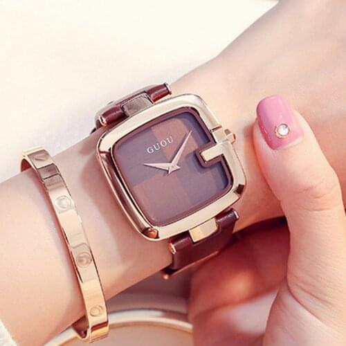 Guou Top Brand Womens Watches 2019 Square Fashion Zegarek Damski Luxury Ladies Bracelet For Women Leather Strap Clock Saati