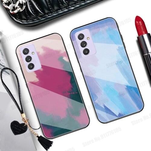 Watercolor Tempered Glass Phone Case For Samsung S21 S20 Ultra F62 M62 Note 20 10 A52 A72 A32 5G Tassel Lanyard Shockproof Cover