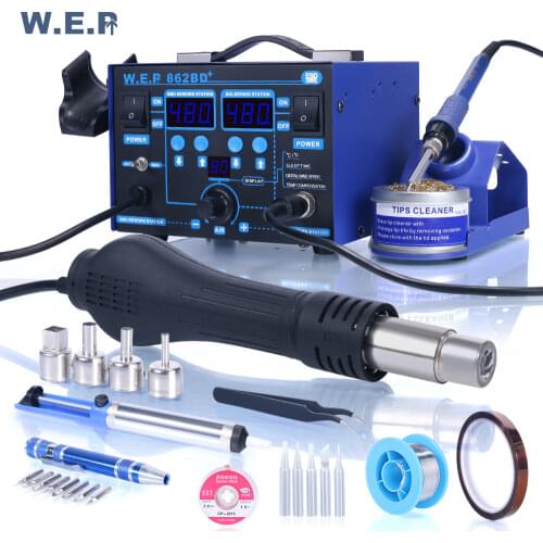 WEP 862BD+ Digital Ajustable Soldering iron Hot Air Soldering Station for DIY 720W SMD BGA Rework Station Desoldering Station