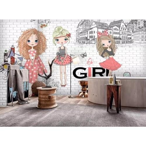 CJSIR Custom Made 3d Wallpaper Hand Drawn Urban Fashion Girl White Brick City Photo Background Wall Wallpapers for Living Room