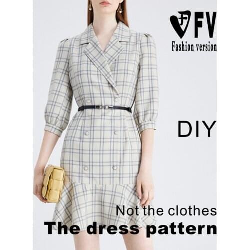 Women lantern sleeve plaid dress costume sewing pattern making drawings BLQ-556