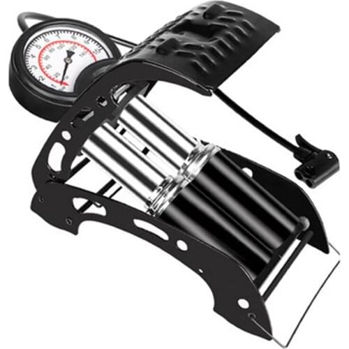 Double-Tube Bicycle Pump, Portable Air Pump 140PSI Precision Pressure Gauge for Bicycles Balls Scooters Cars Toys