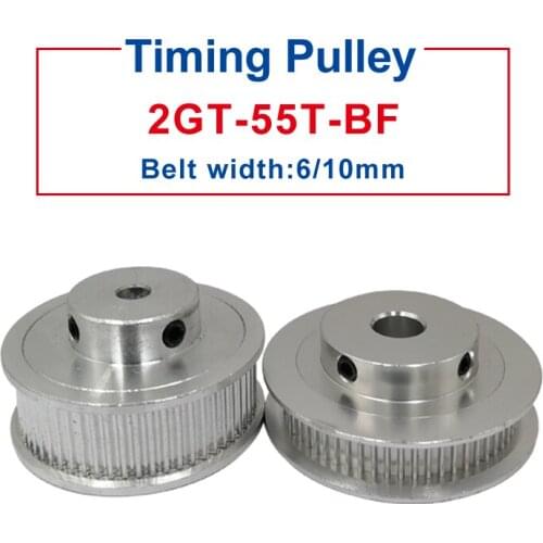 GT2-55T pulley wheel Inner Bore 5/6/6.35/8/10/12/14 mm BF shape pulley Match with width 6/10 mm GT2-timing belt For 3D Printers