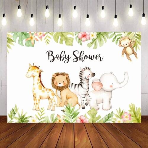 Baby shower backdrop safari jungle theme party decoraiton supplies animals background for photo animals baby shower custom