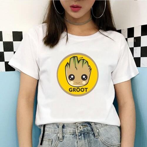 I Am Groot Printed T-shirt Kawaii Baby Groot Women Tee Funny Vintage Cartoon Lady Streetwear Harajuku Female O-neck Clothes