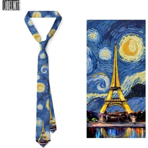 Creative Design Eiffel Tower Tie Oil Painting 8cm Wide Polyester High Quality Men’s Neckties Casual Daily Wear Shirt Accessories
