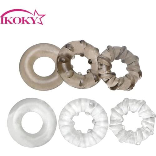 IKOKY 3Pcs/set Penis Ring Delay Ejaculation Elastic Cock Ring Sex Toys for Men Male Masturbator Adult Product Silicone Sex Shop