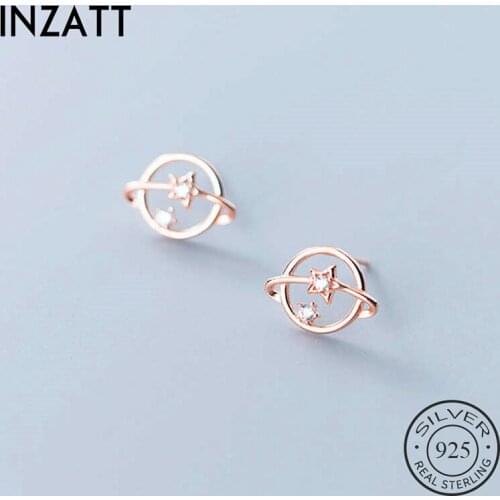 INZATT Real 925 Sterling Silver Zircon Star Planet Stud Earrings For Fashion Women Cute Fine Jewelry Hiphop Accessories GIFT
