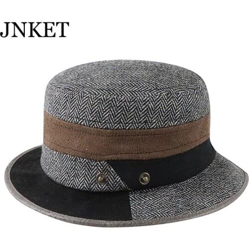 JNKET New Autumn Winter Men Jazz Hat Splicing Fisherman Cap Retro Top Hats Outdoor Sports Sunhat Panama Hat Gangster Cap