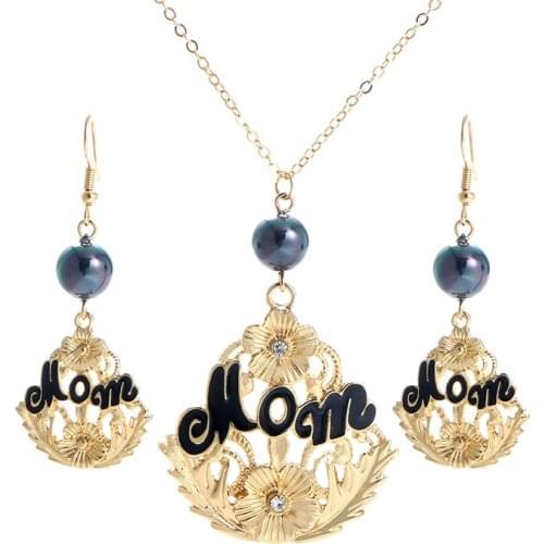 KOMi Polynesia Hawaii Samoa Marshall Geometric Drop-shaped Glass Imitation Pearl Pendant Necklace Earrings Set Jewelry