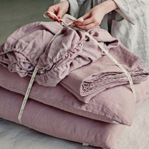 Home Textile Natural Nordic 100% Linen Bedding Duvet Cover Set Solid Gray Bed Linen Elastic Bedspread/Flat Sheet/Pillowcase