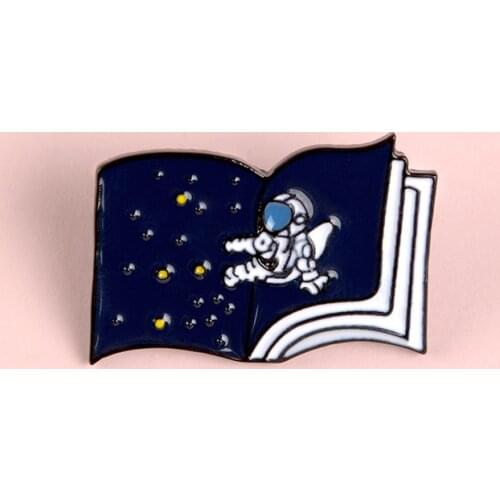 Astronaut Cover Book Enamel Pin Space Book Brooch Denim Clothes Bags Jeans Fashion Jewelry Gift For Friends Women Men